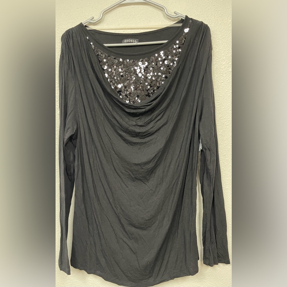 George Women's Charcoal Sequin Long Sleeve Top